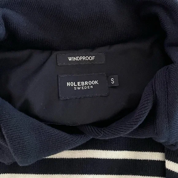 Holebrook Sweden Windproof Lined Knit Sweater Blue White Nautical Stripe Small